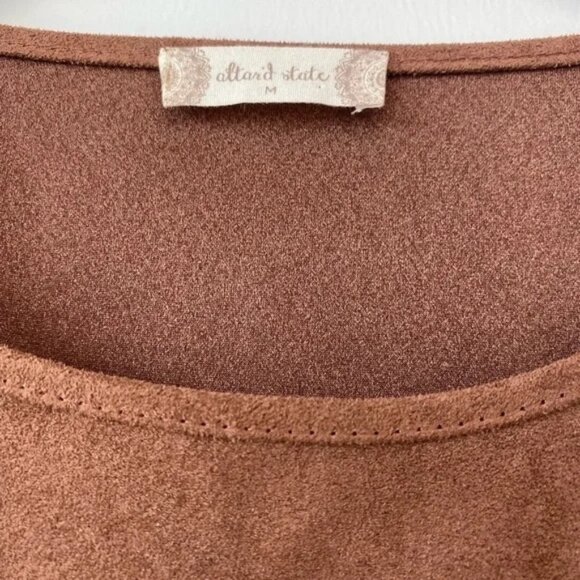 Altar'd State Stretch Cotton Striped Dress with Brown Faux Suede Accents - Picture 3 of 6